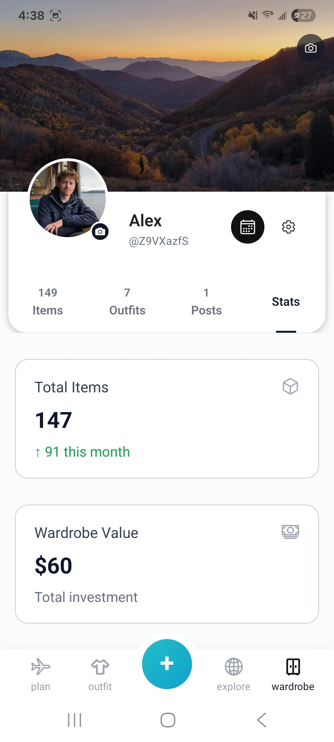 StyleStreak wardrobe analytics showing wear and cost-per-wear statistics